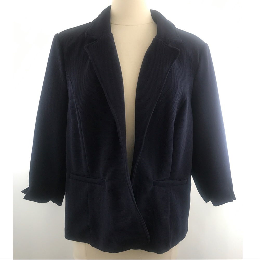 Navy Blue Ribbed Blazer w/ Welt Pockets